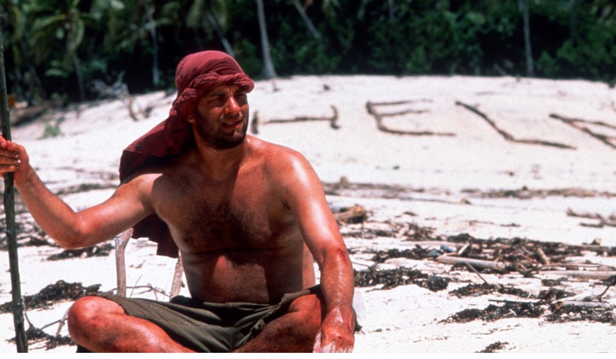 Tom Hanks in Cast Away scene on the beach